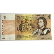 AUSTRALIA 1966 . ONE 1 DOLLAR BANKNOTE . COOMBS/WILSON . FIRST PREFIX AAA